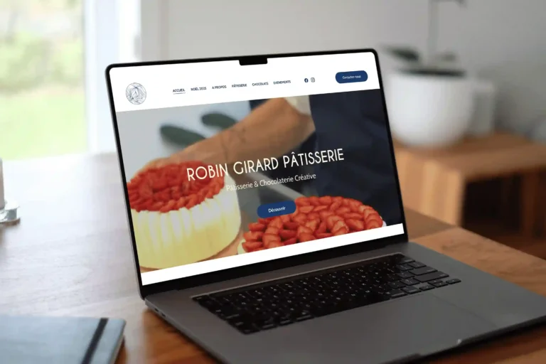 Site internet de Robin Girard Pâtisserie présenté sur ordinateur portable
