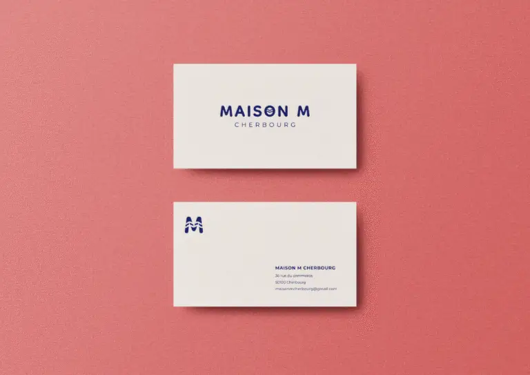 Cartes de visite Maison M Cherbourg sur fond coloré